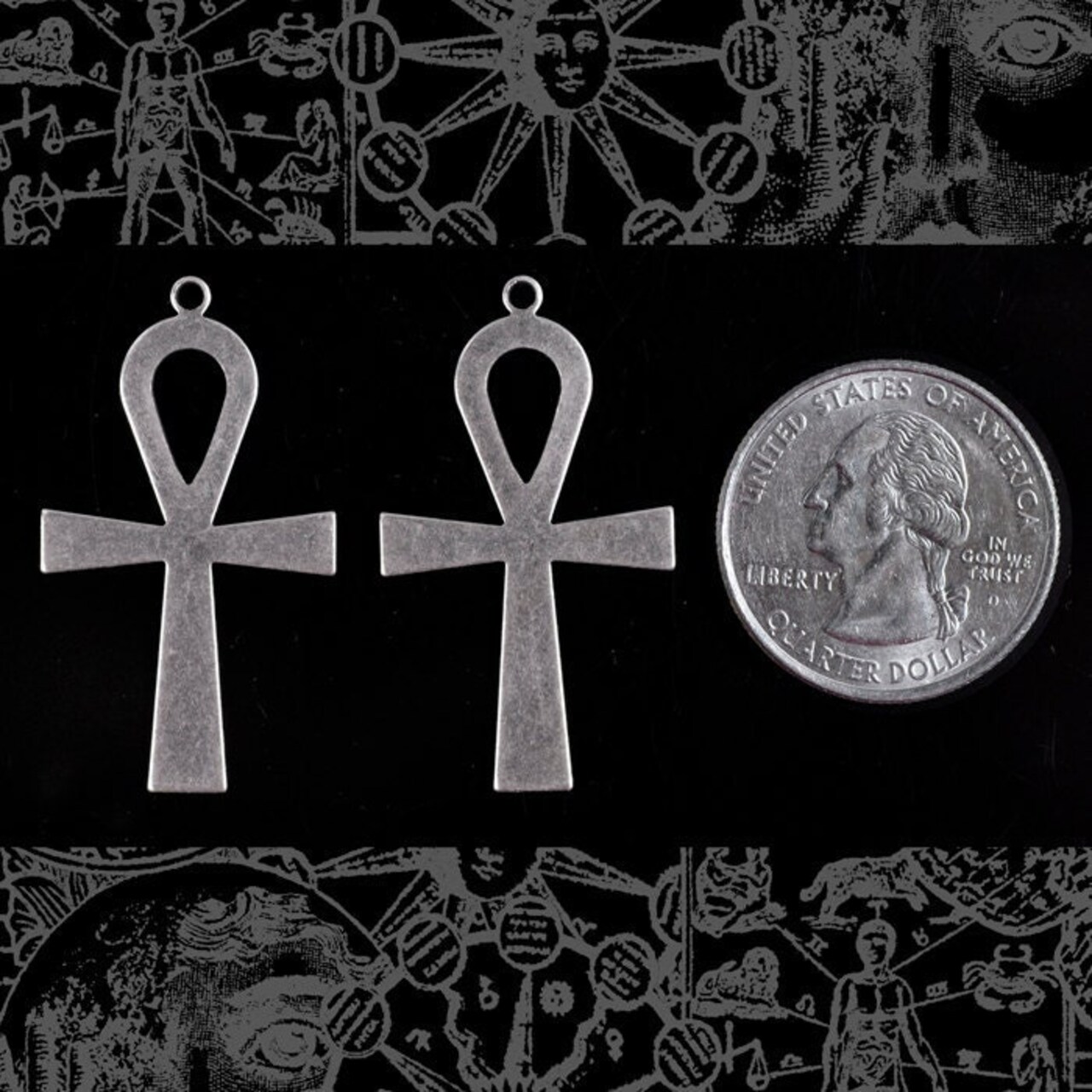 Antiqued Silver Plated Brass Ankh Pendants - Set of Two - S-P56